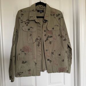 Coffee Shop Green Lightweight Jacket With Floral Pattern Size Large